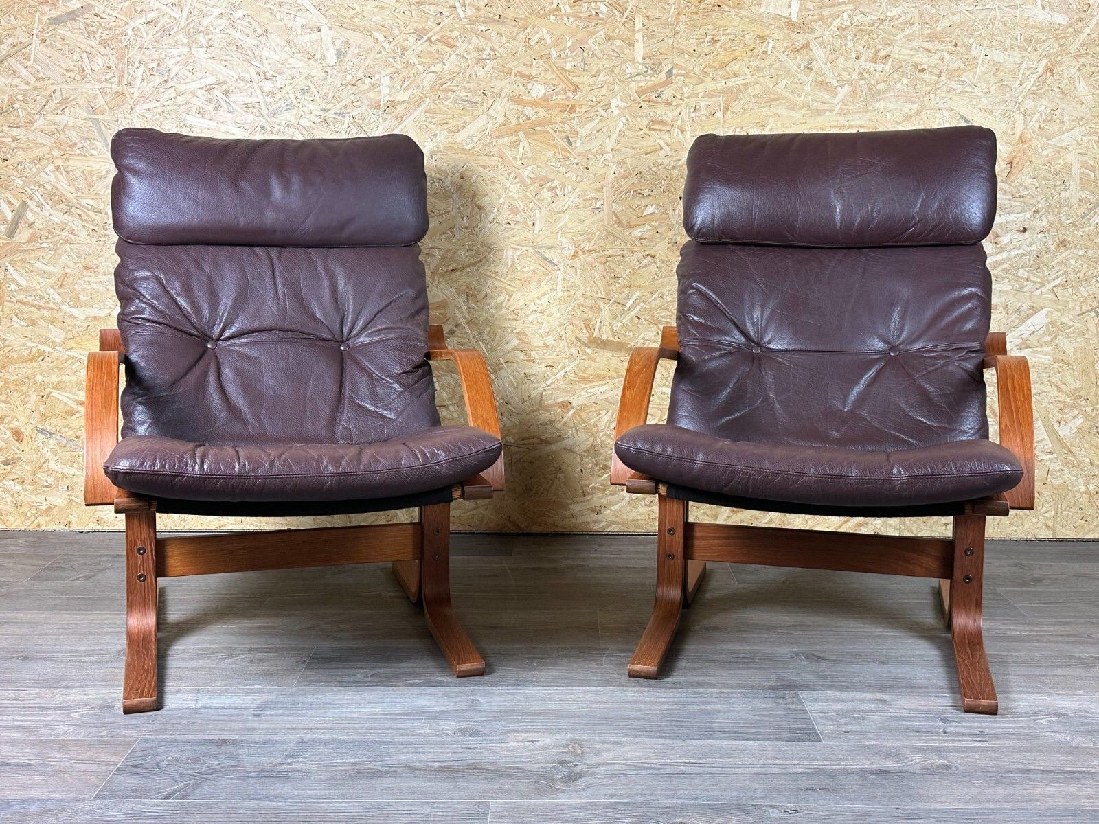 2x 60s 70s Armchairs Easy Chair Leather Armchairs Westnofa Norway Mid Century photo vintage