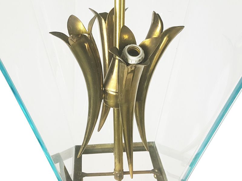 Mid Century Italian Faceted Glass & Brass Pendant In The Style Of G. Ulrich, 1940s photo Lighting