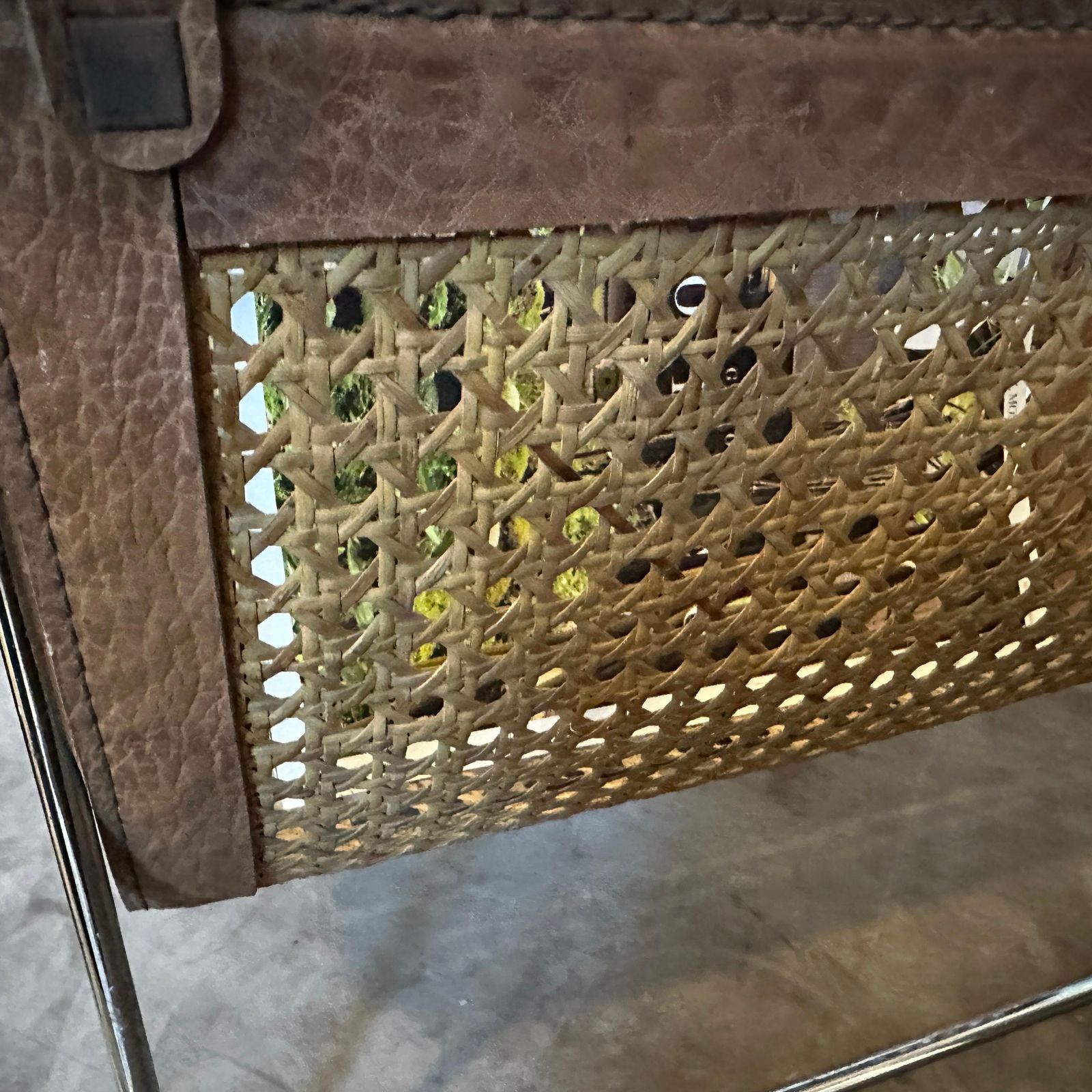 1970s Mid Century Modern Steel, Leather And Wicker Italian Magazine Stand photo 763.0