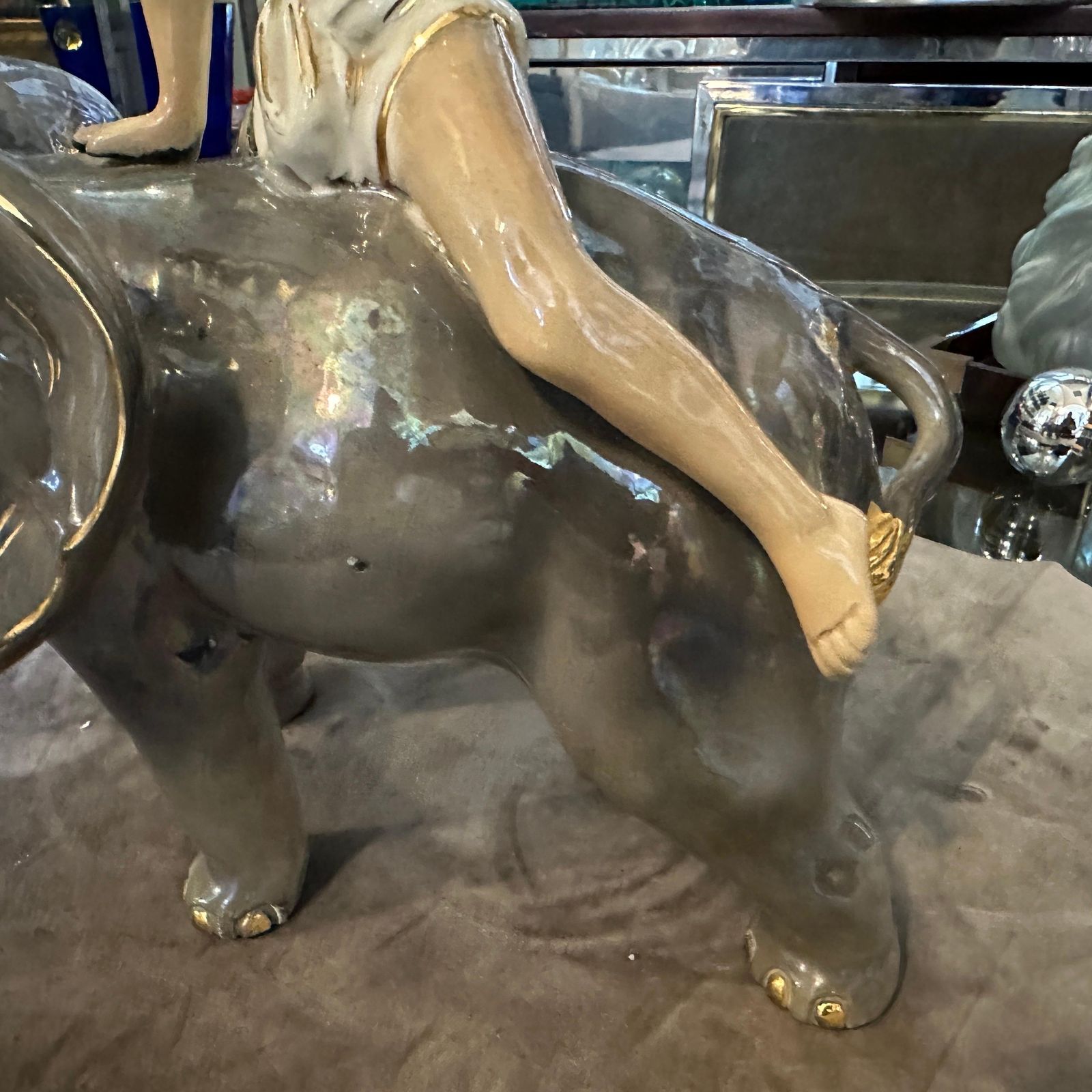 photo for sale 1950s Orientalist Ceramic Italian Figure Of A Boy On An Elephant By Sica