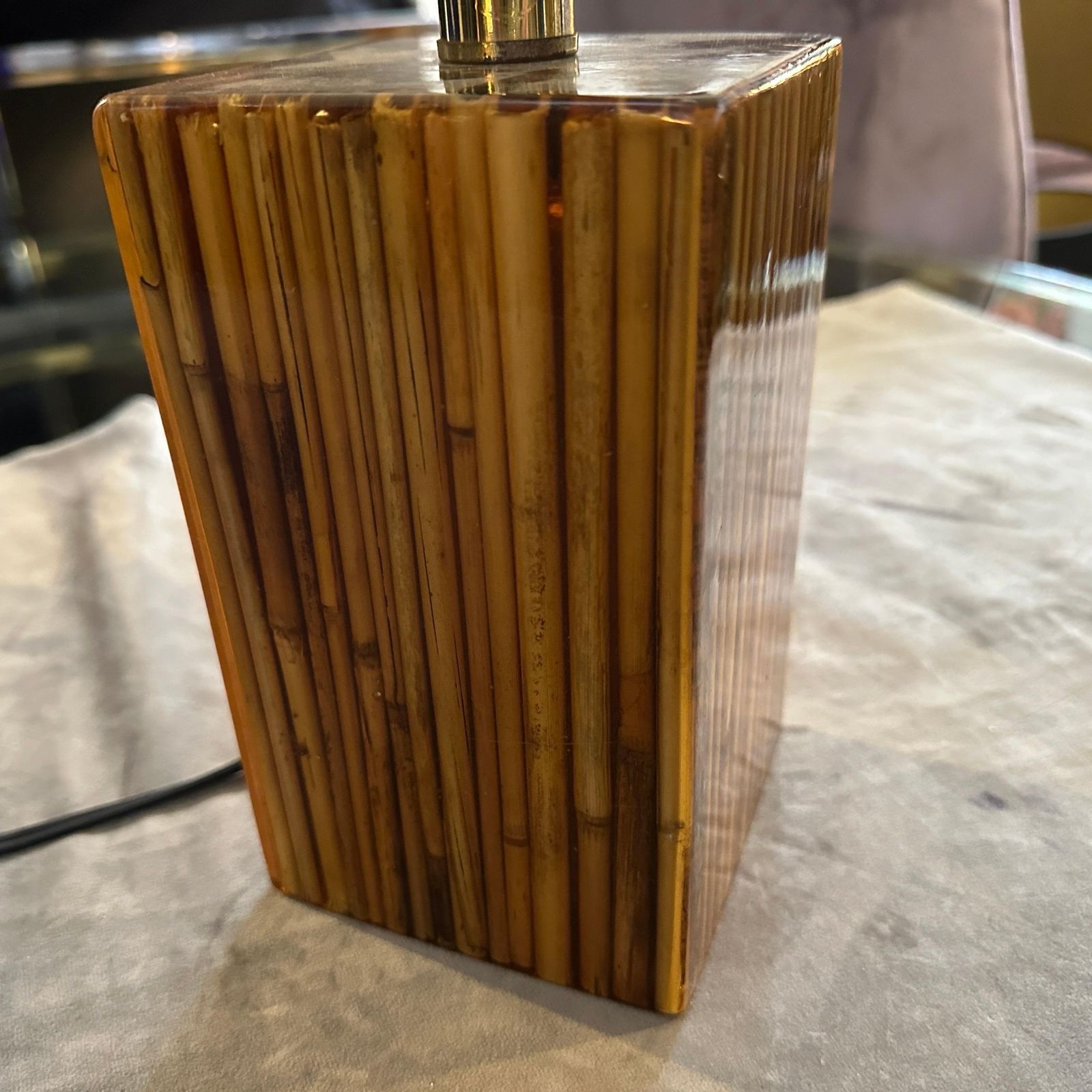 1960s Mid Century Modern Riccardo Marzi Bamboo Resin Italian Table Lamp photo vintage