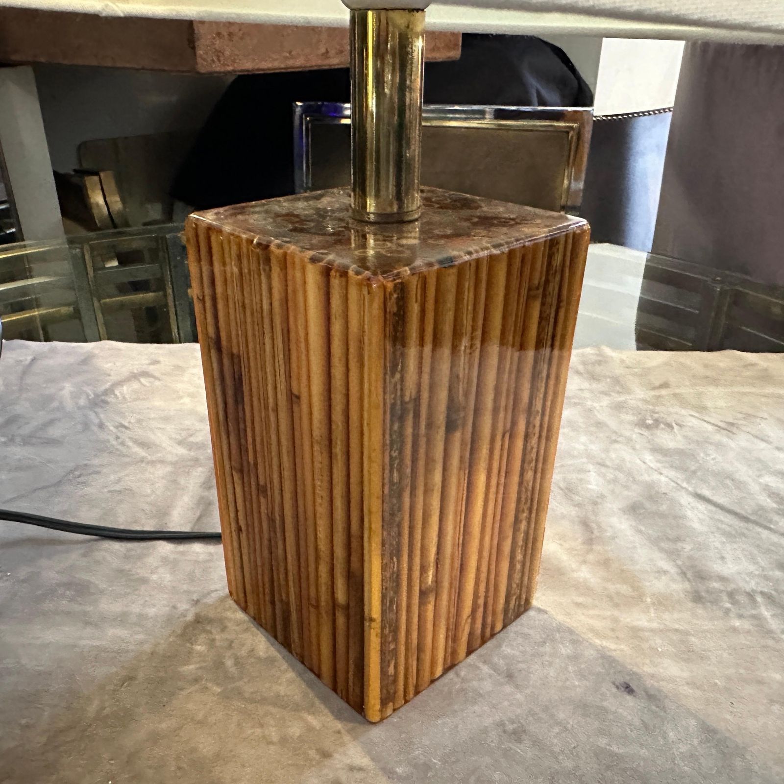 photo furniture 1960s Mid Century Modern Riccardo Marzi Bamboo Resin Italian Table Lamp