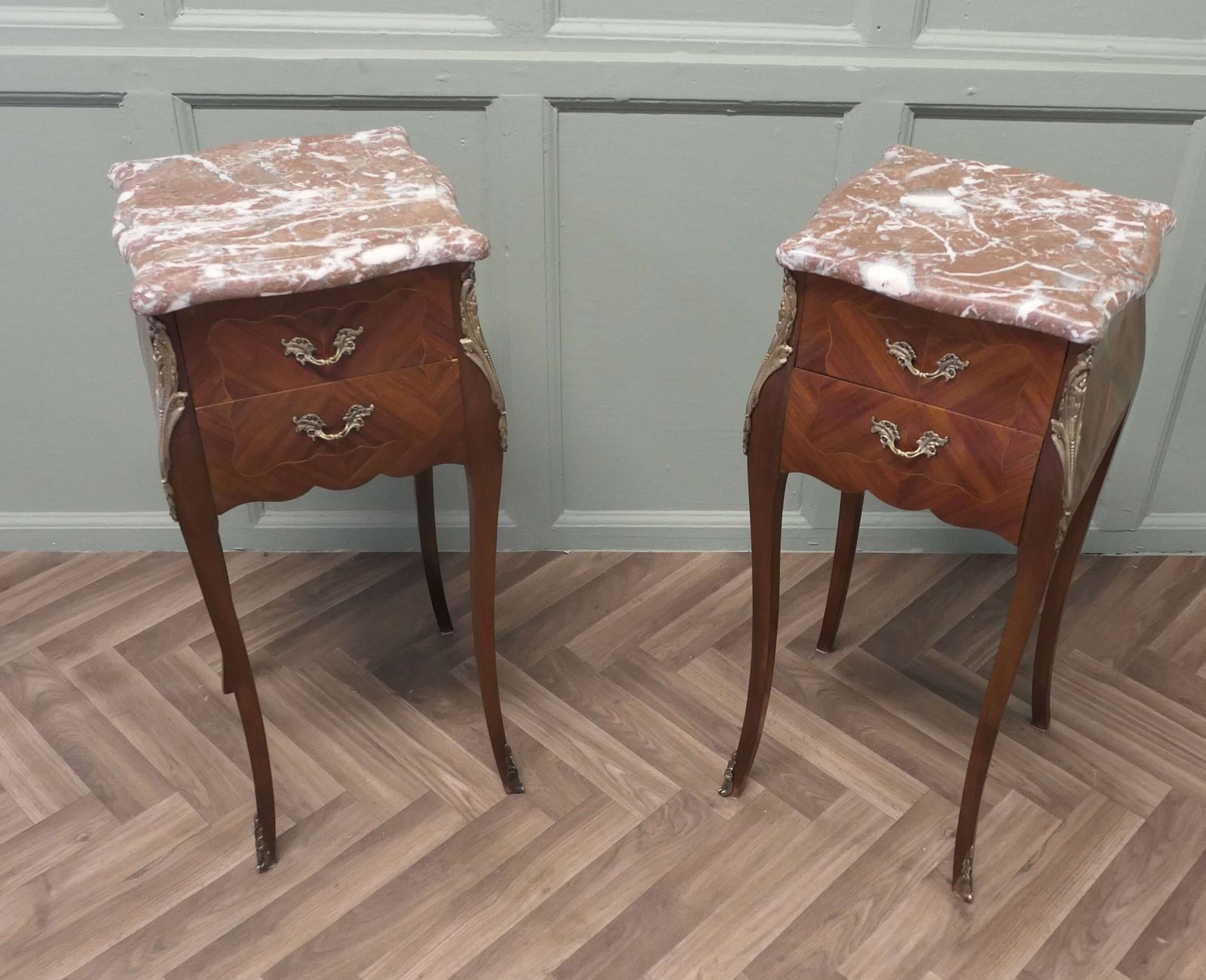 A Pair Of French Bombe Style Bedside Tables photo for sale