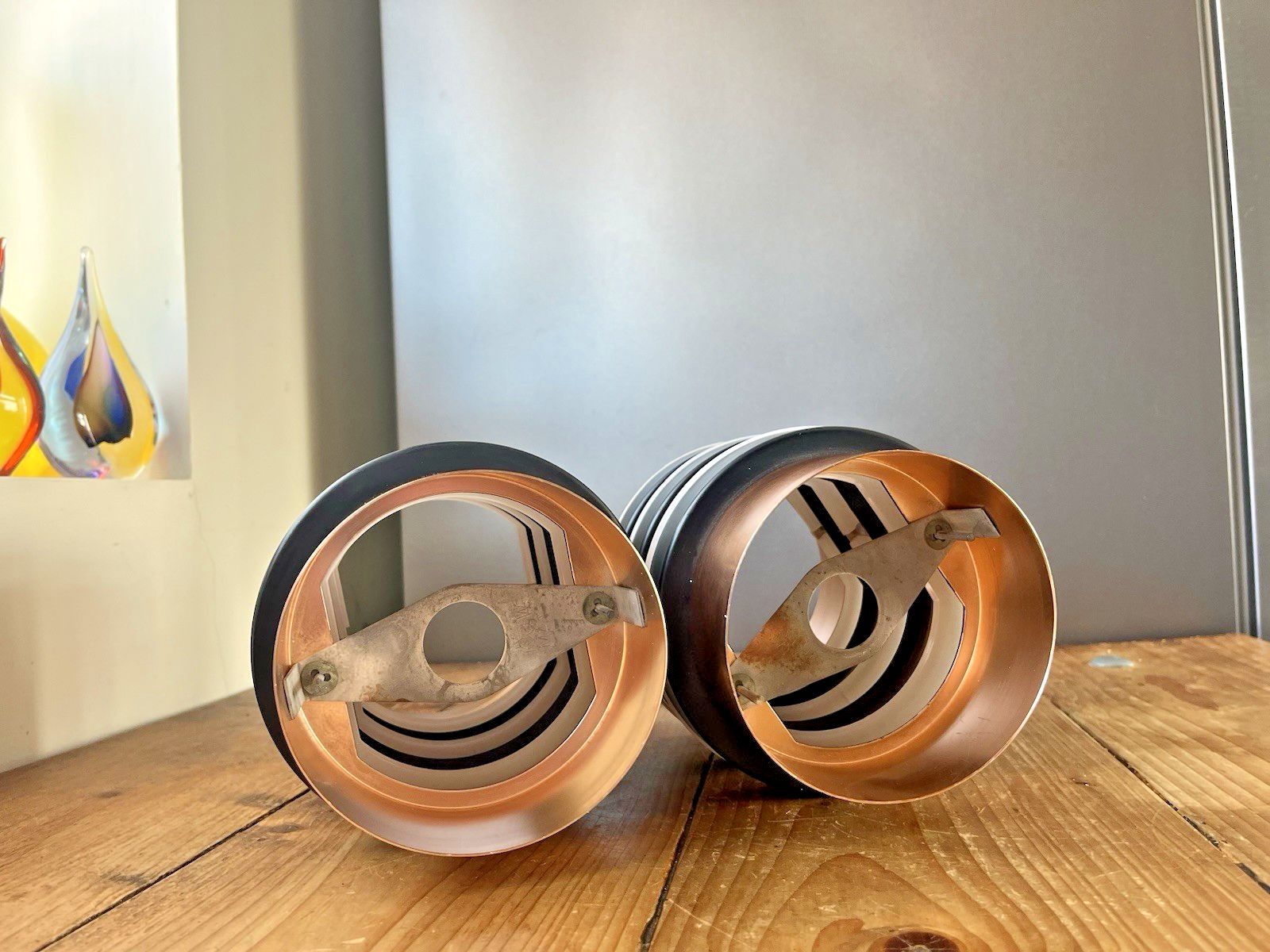 photo buy Pair Of Gec Mid Century Copper Space Age 70's Ceiling Light Shades Danish Fog & Morup Jo Hammerborg Style