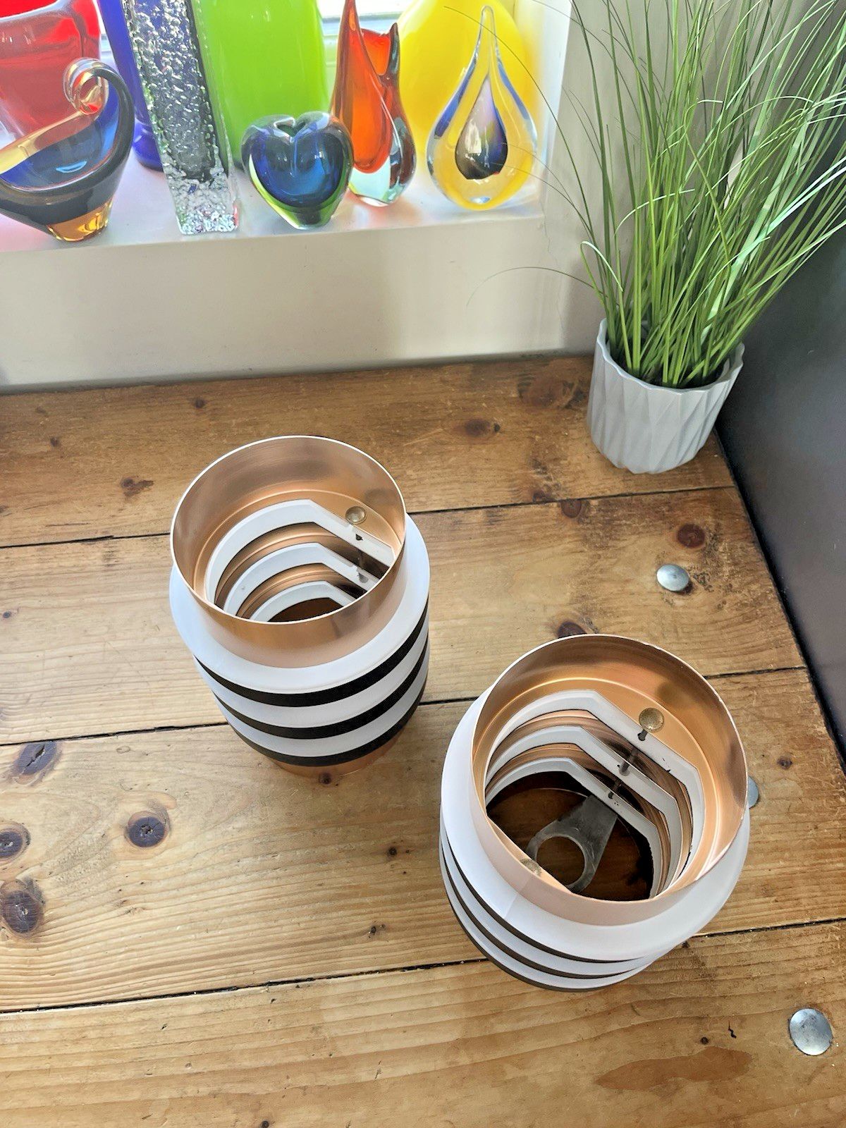 photo vintage Pair Of Gec Mid Century Copper Space Age 70's Ceiling Light Shades Danish Fog & Morup Jo Hammerborg Style