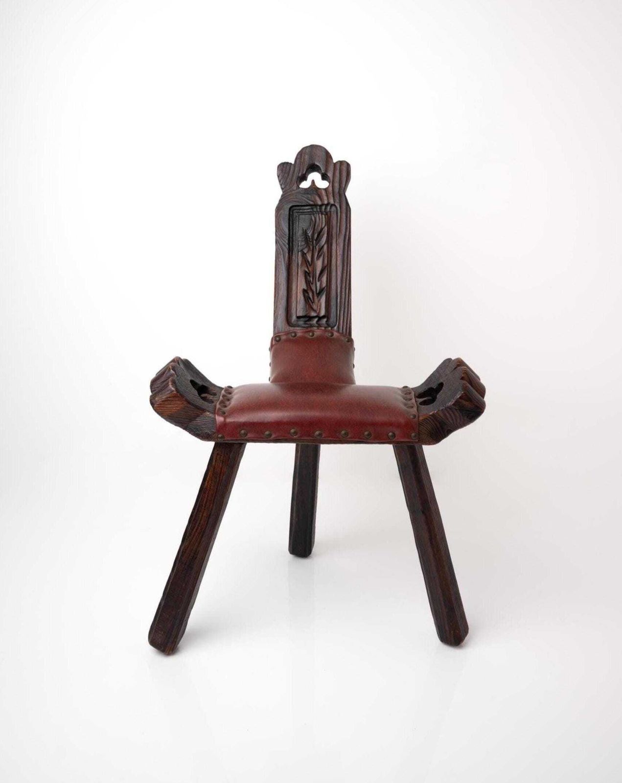 Spanish Brutalist Birthing Chair | Vintage Wood Birthing Chair | Birthing Stool