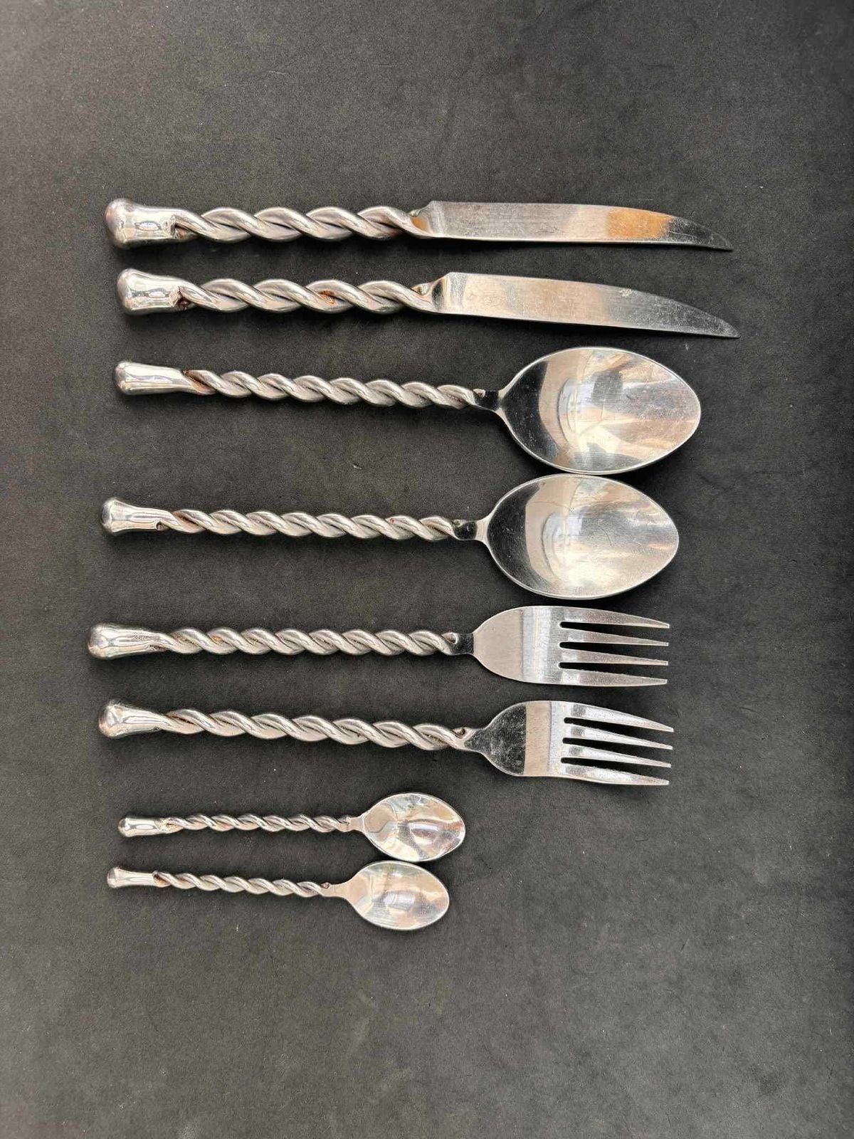 Set Of 8 Flatware Forged Cutlery French Spare Twisted Brutalist Decor Medieval Style Gift Postmodern Replacement Single Flatware photo vinterior