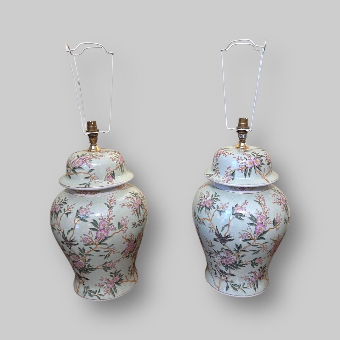 Pair Of India Jane Chinoiserie Table Lamps With Silk Shades photo furniture