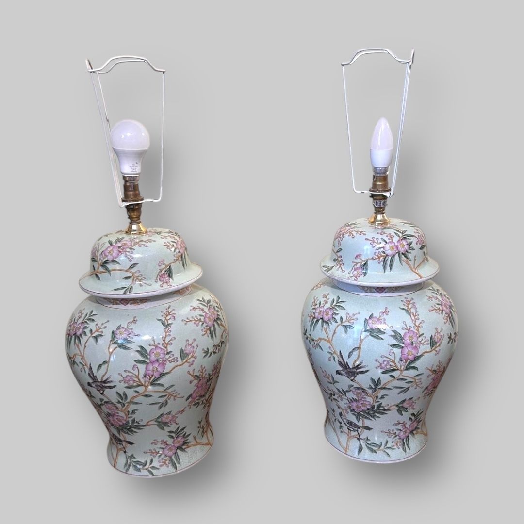 Pair Of India Jane Chinoiserie Table Lamps With Silk Shades photo 895.0