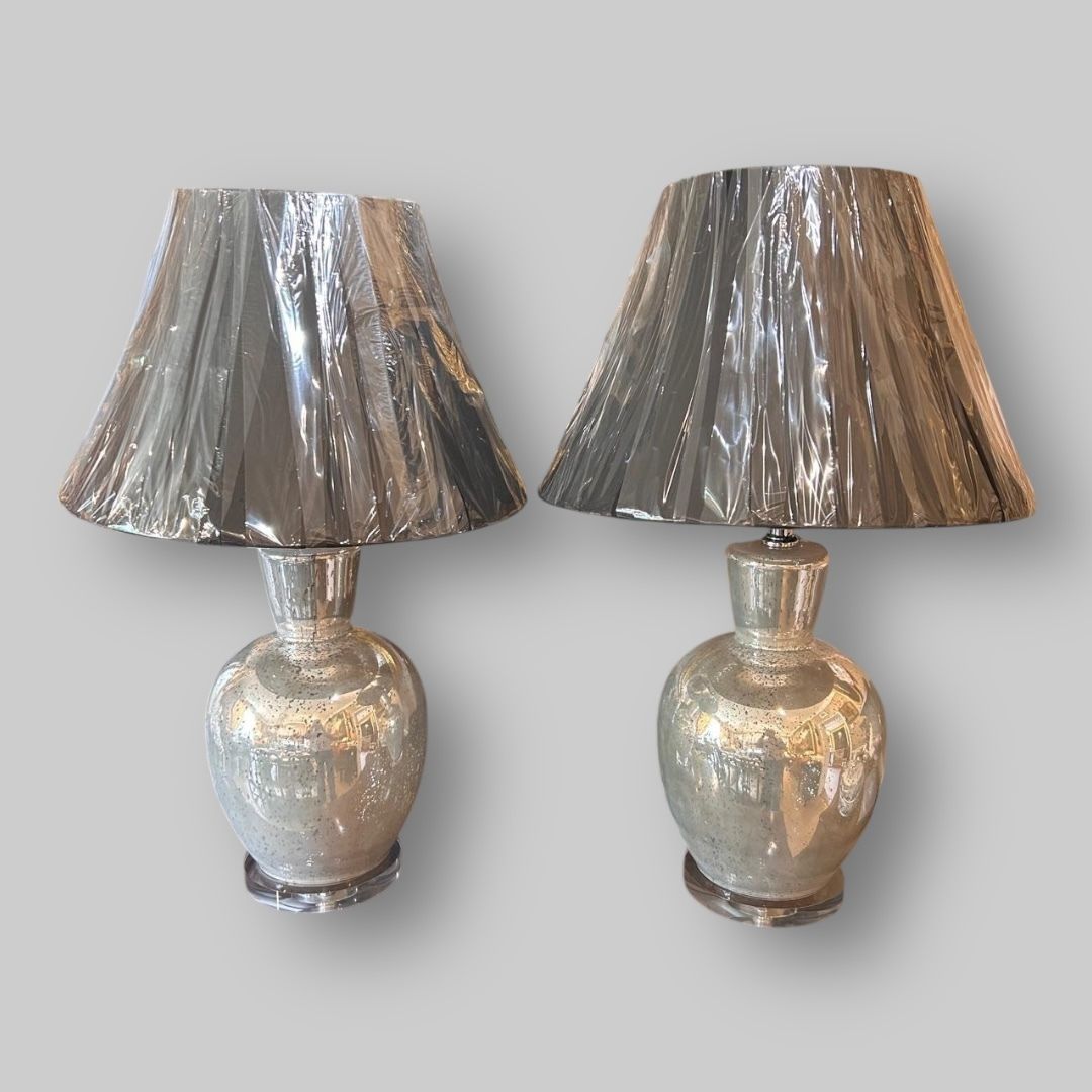 Pair Of Mercury Glass Table Lamps With Pleated Shades photo 520.0