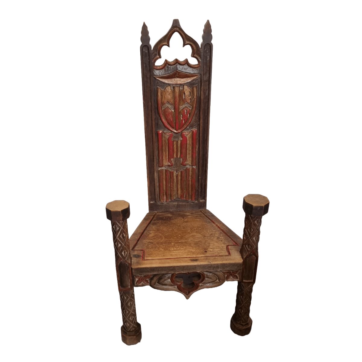 Spanish Hand Carved Gothic Style Chair, 1st Half 1900s