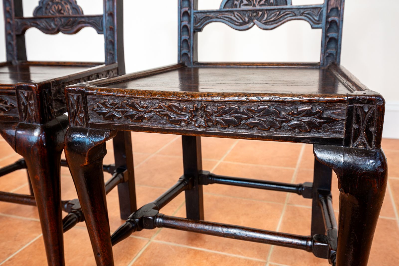 Pair Of Jacobean Carved Hall Chairs Oak 1620 Antique Country House Chairs Primitive Baronial Side Dining Chairs photo Furniture