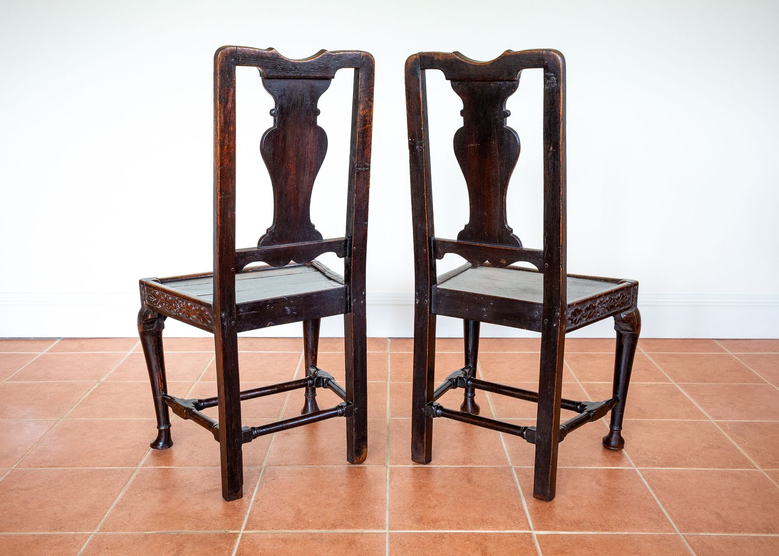 photo for sale Pair Of Jacobean Carved Hall Chairs Oak 1620 Antique Country House Chairs Primitive Baronial Side Dining Chairs