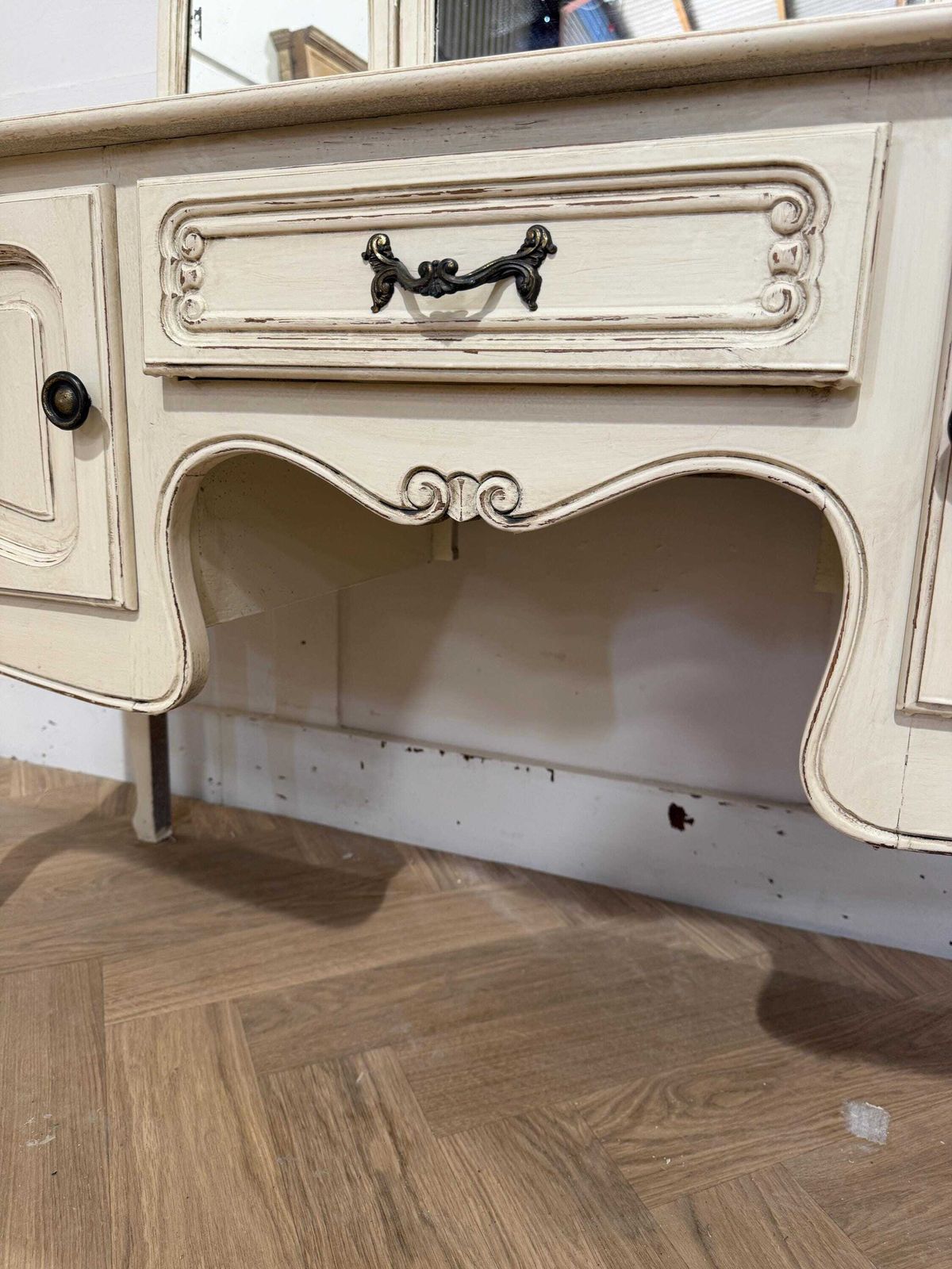 Vintage Painted French Dressing Table 1 Drawer, 2 Cupboards & 3 Way Mirror photo for sale