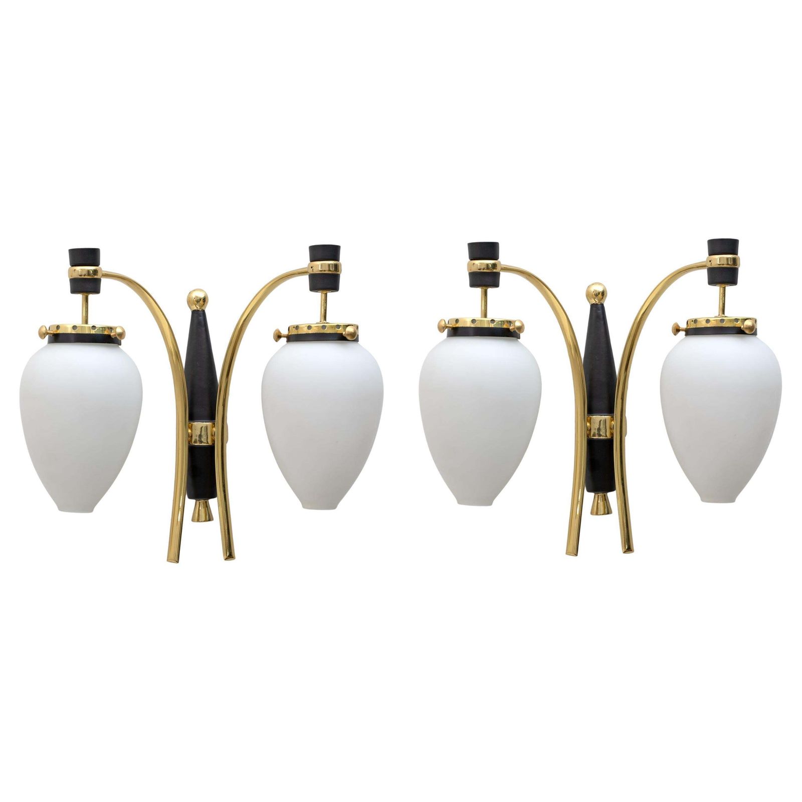 Stilnovo Mid Century Modern Italian Brass And Murano Glass Sconces, 1950s, Pair