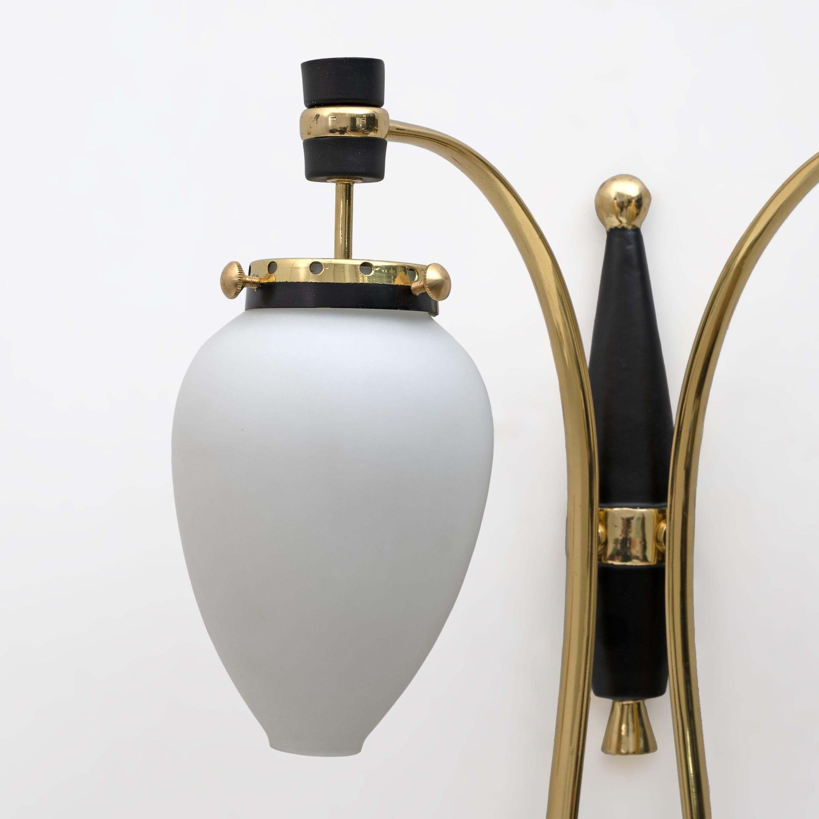 Stilnovo Mid Century Modern Italian Brass And Murano Glass Sconces, 1950s, Pair photo vinterior