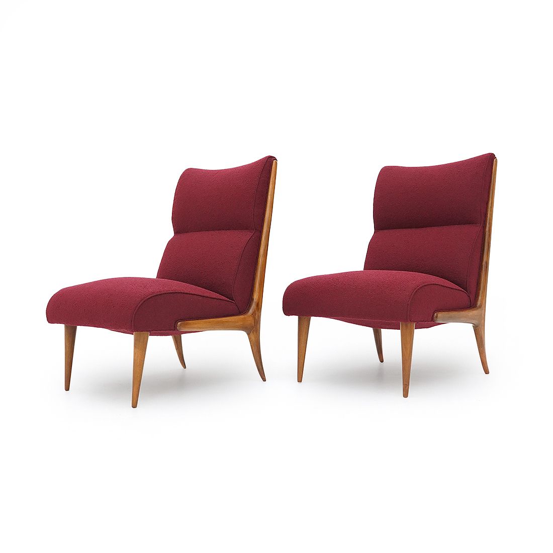 Pair Of Wooden And Bouclé Armchairs, 1940s photo for sale