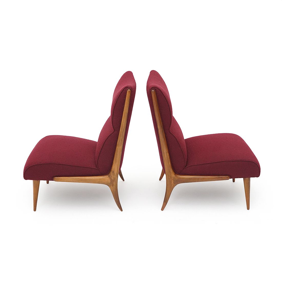 Pair Of Wooden And Bouclé Armchairs, 1940s photo vinterior