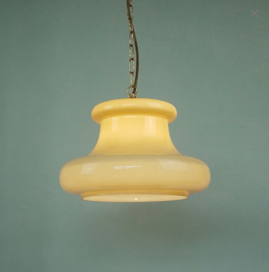 Honey Opaline Glass Light With A Golden Fixture photo for sale