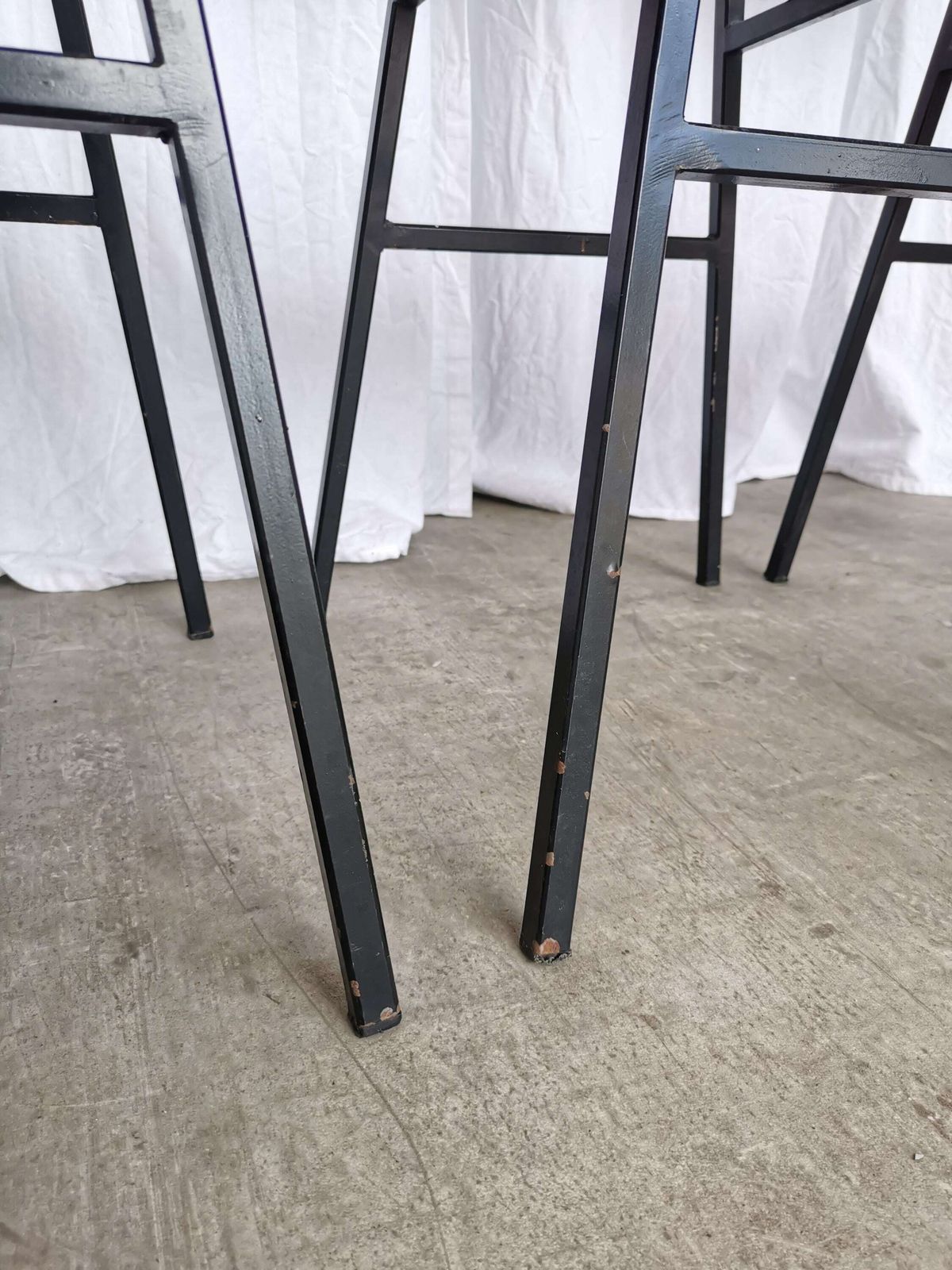 photo for sale Set Of 4 Vintage School Chairs / Retro Light Brown Wooden Dining Chair / Metal Base / Stol Kamnik Yugoslavia 1970s / Mid Century Dine Bistro