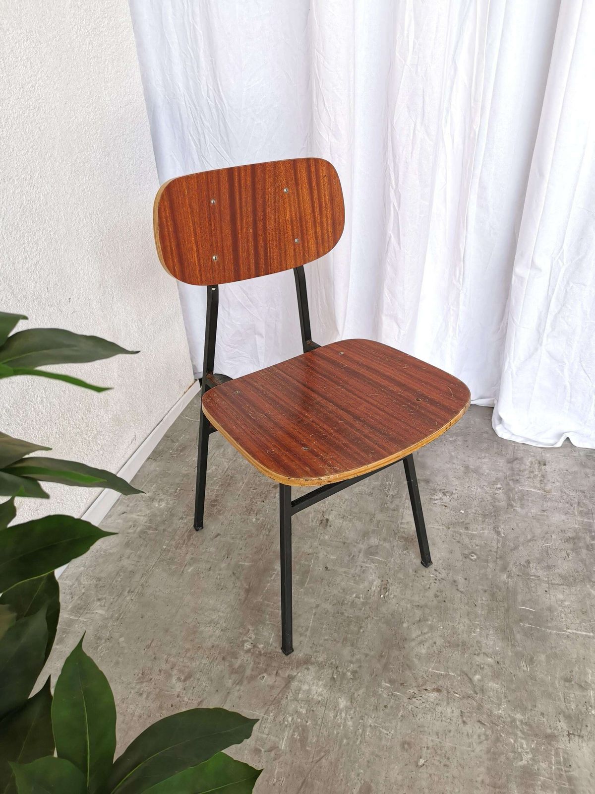 Vintage School Chair / Retro Dining Chair By Stol Kamnik / 1970s Yugoslavia / Industrial Brown Wood And Black Metal Base