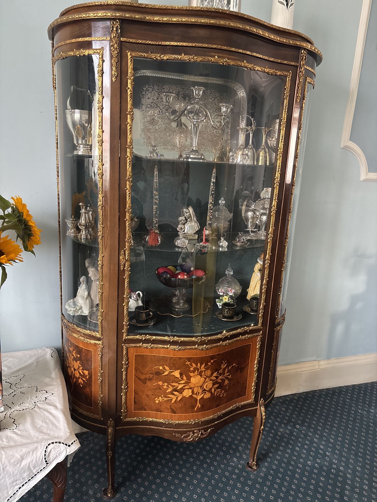 80s Wooden & Glass Cabinet With Brass Detail