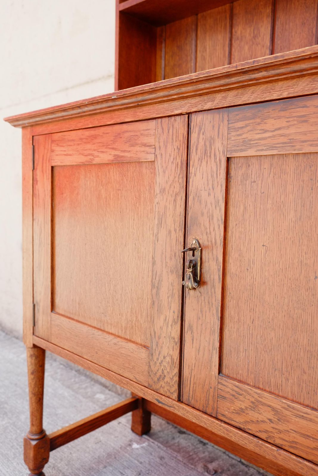 Furniture Compact Antique Solid Oak Welsh Dresser With Plate Rack photo