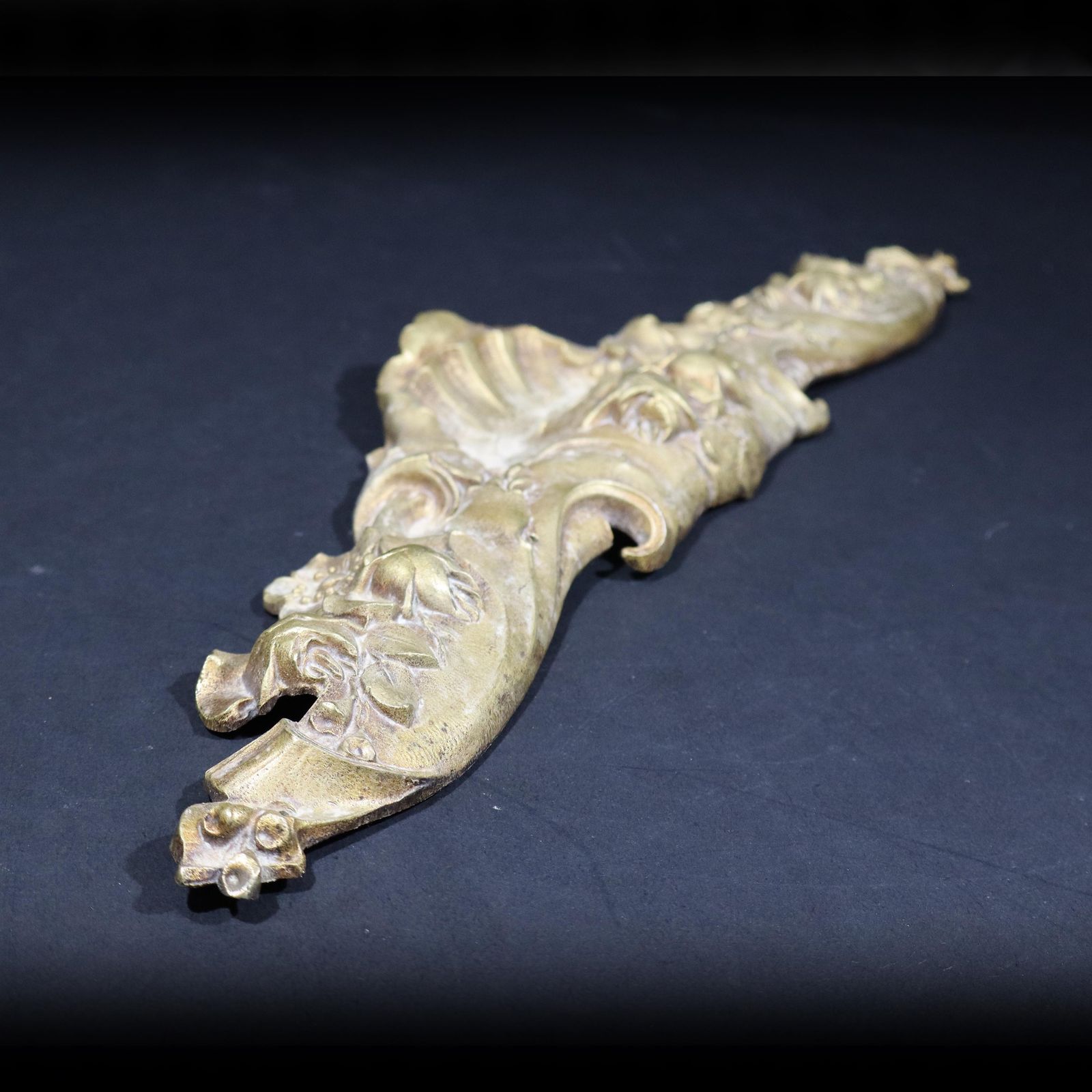Large Antique French Gilt Bronze Pediment Rococo Ornament Furniture Hardware photo vintage