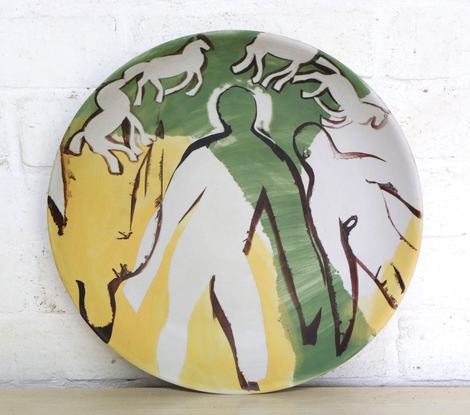Large Shallow Ceramic Bowl Mid Century Modern Abstract Decorations By Torquil Pottery Highly Decorative One Off