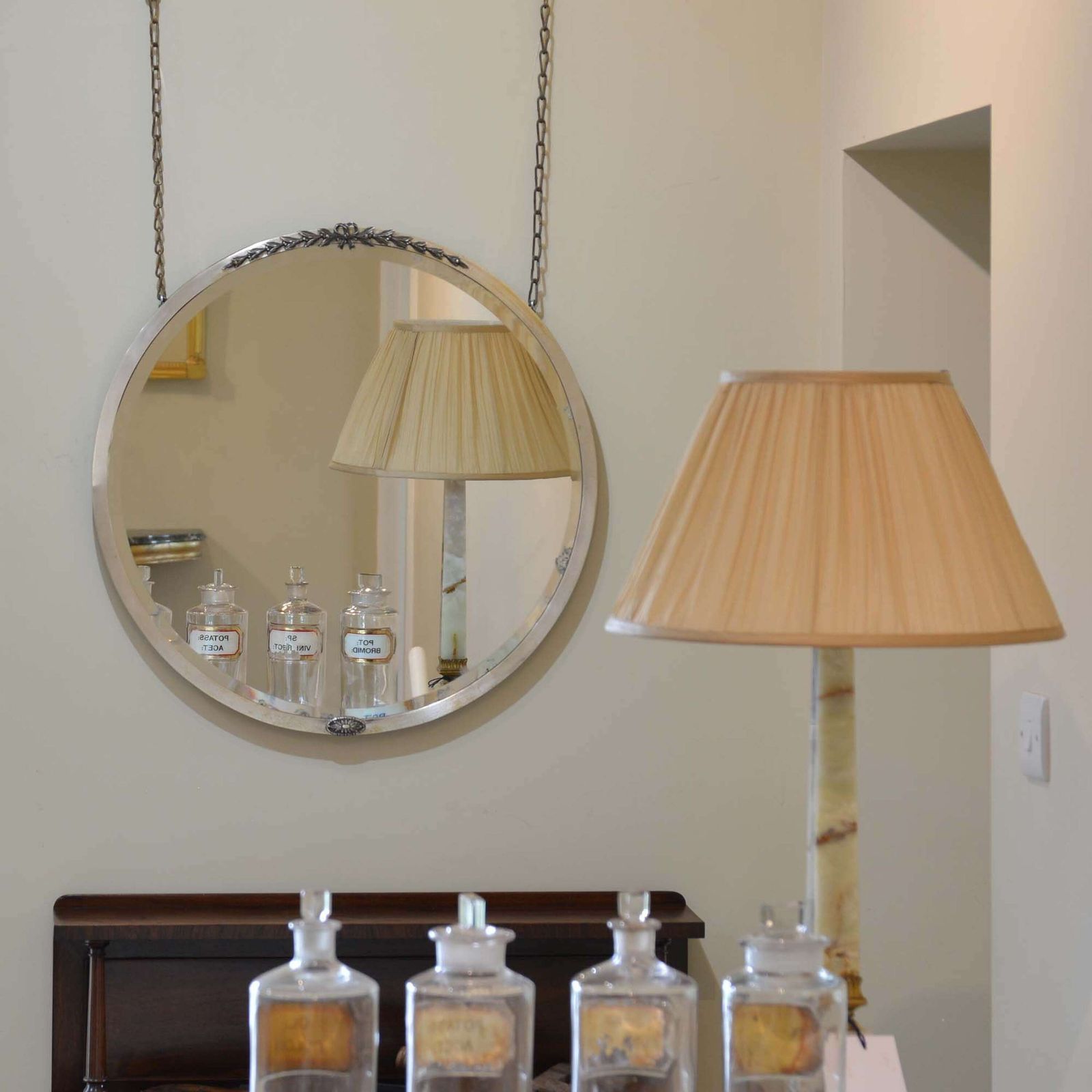 Mid Century French Nickel Plated Round Mirror photo furniture