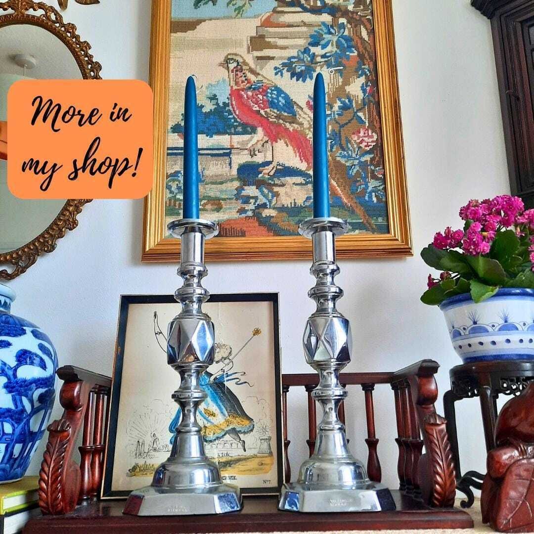 Large And Chunky Pair Of Chromed Plated King Of Diamonds Brass Candlesticks Pair H 32 Cm photo furniture
