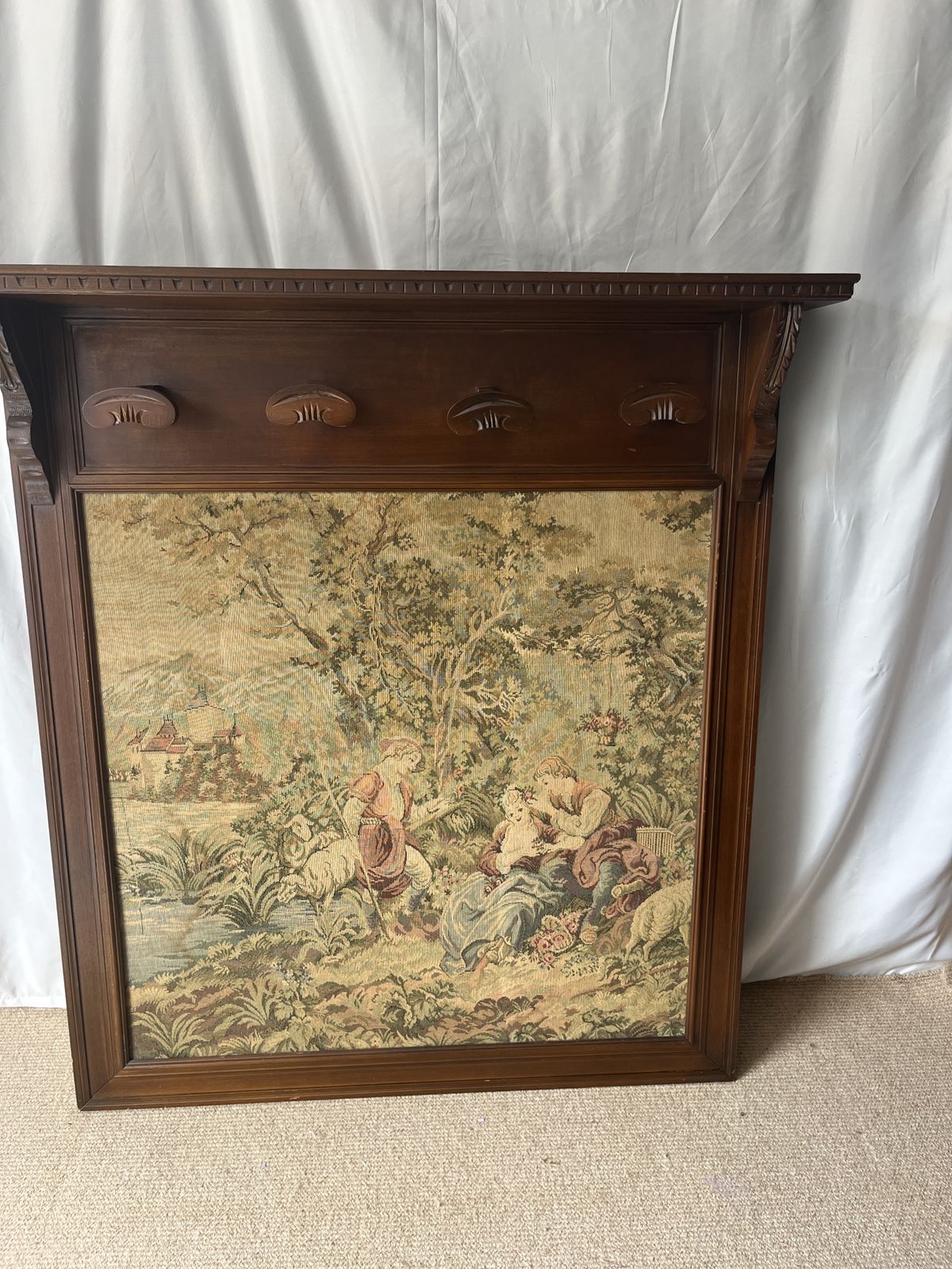 Vintage Wall Mounted French Coat Rack – French Pastoral Scene photo vintage