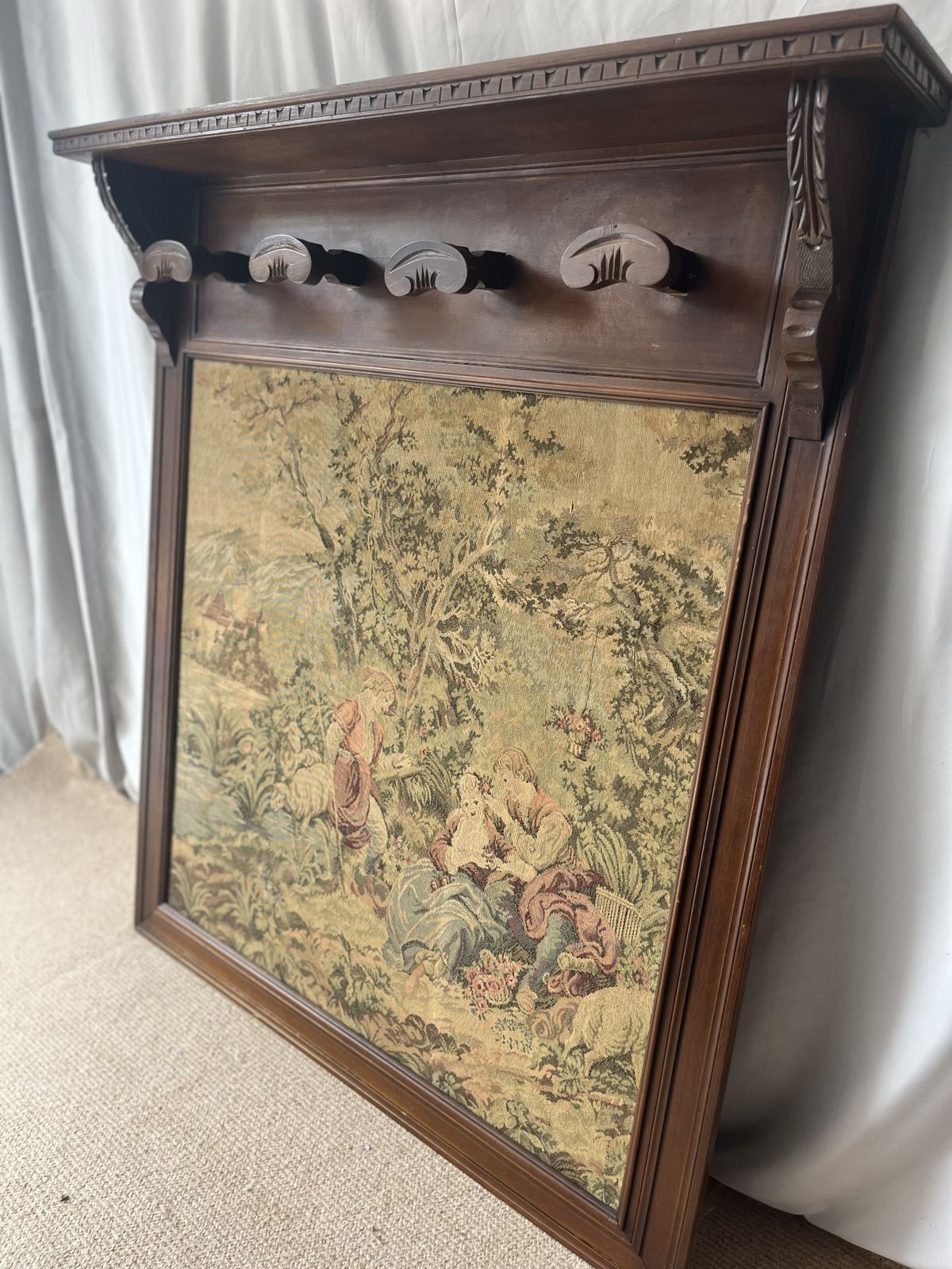 195.0 Vintage Wall Mounted French Coat Rack – French Pastoral Scene photo