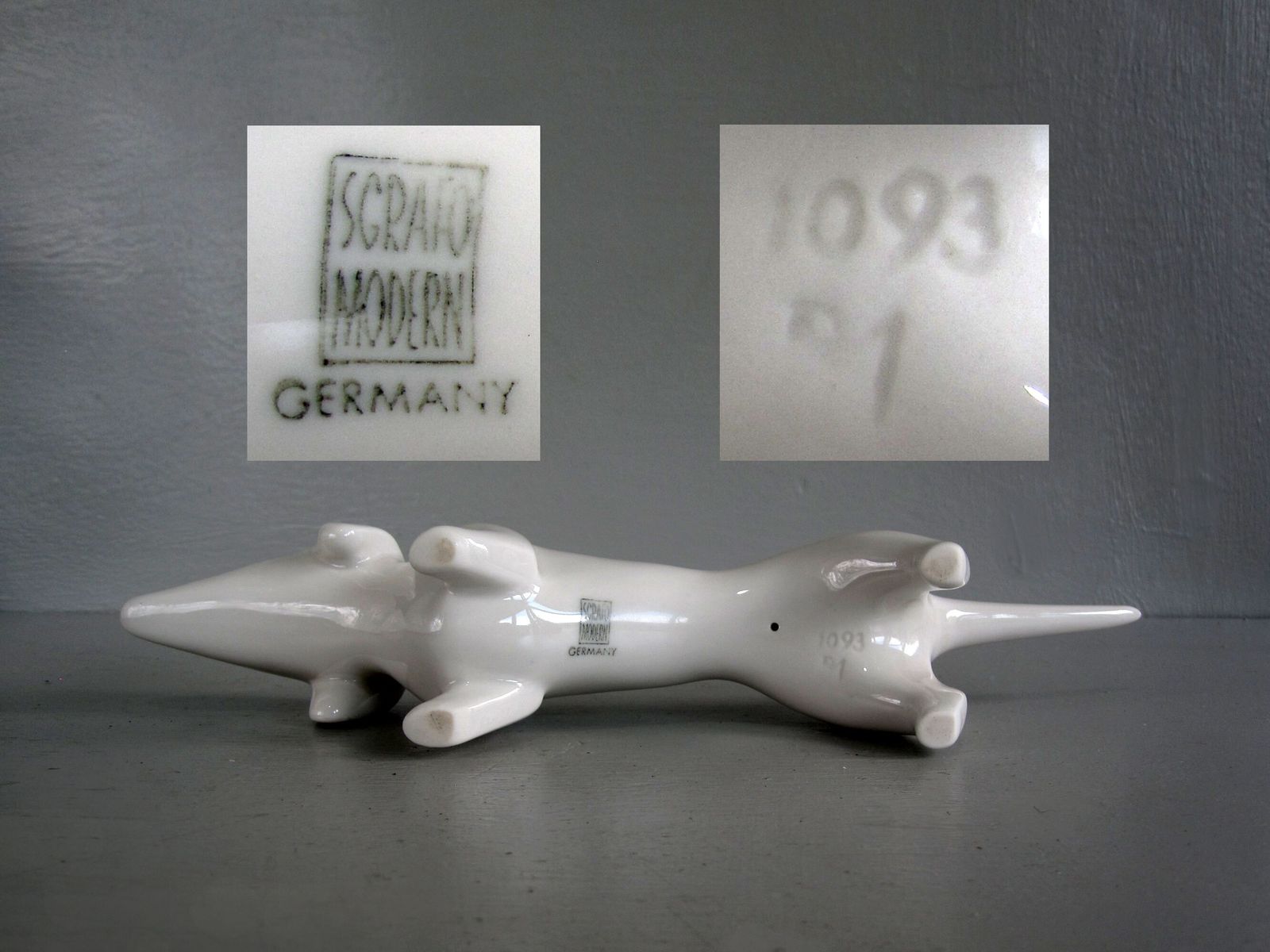 Sgrafo Modern Rare German Porcelain Dachshund Dog Figurine photo for sale