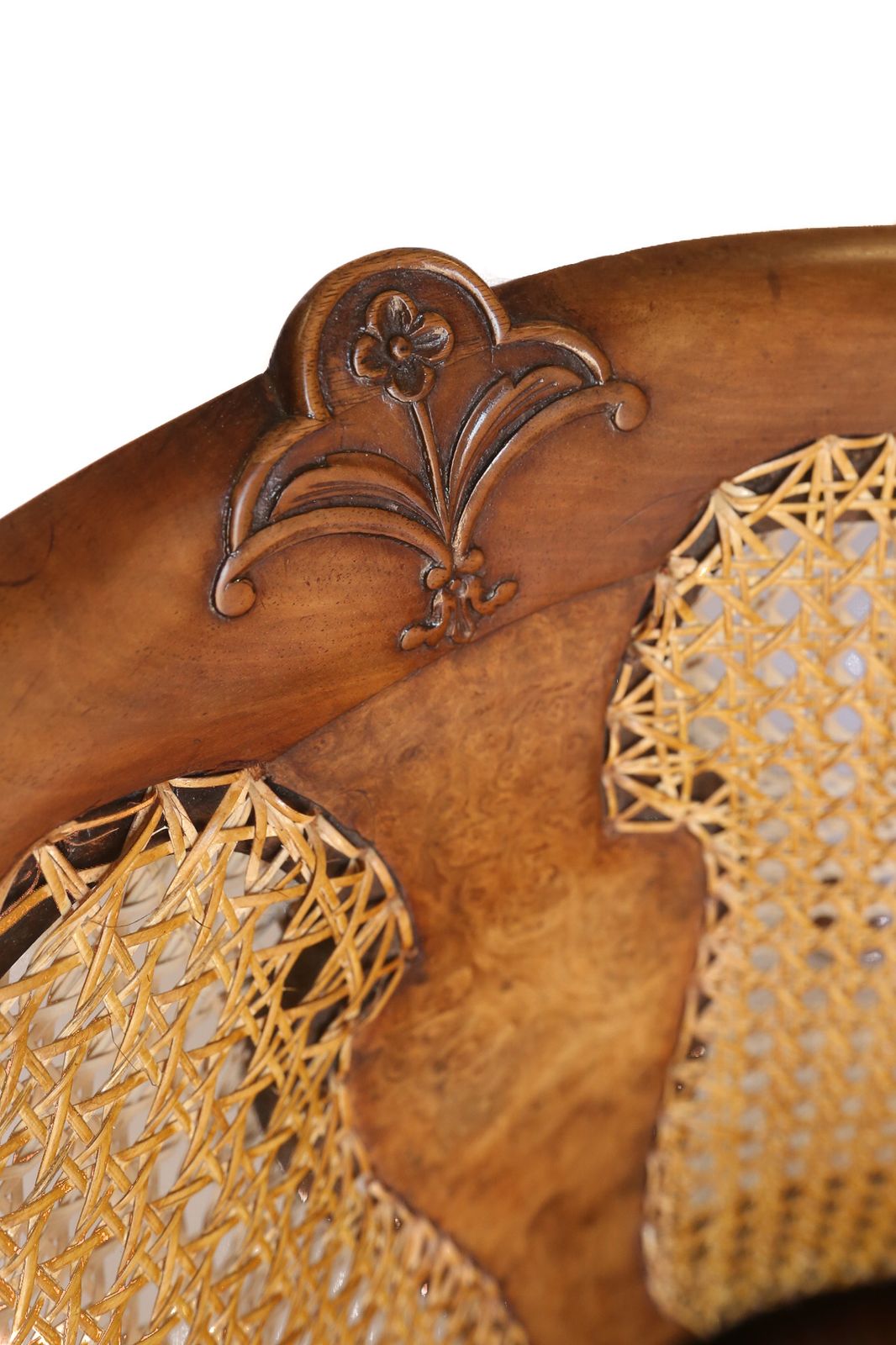 Fine Pair Walnut & Carved Bergere Tub Shaped Chairs 1920s photo Furniture