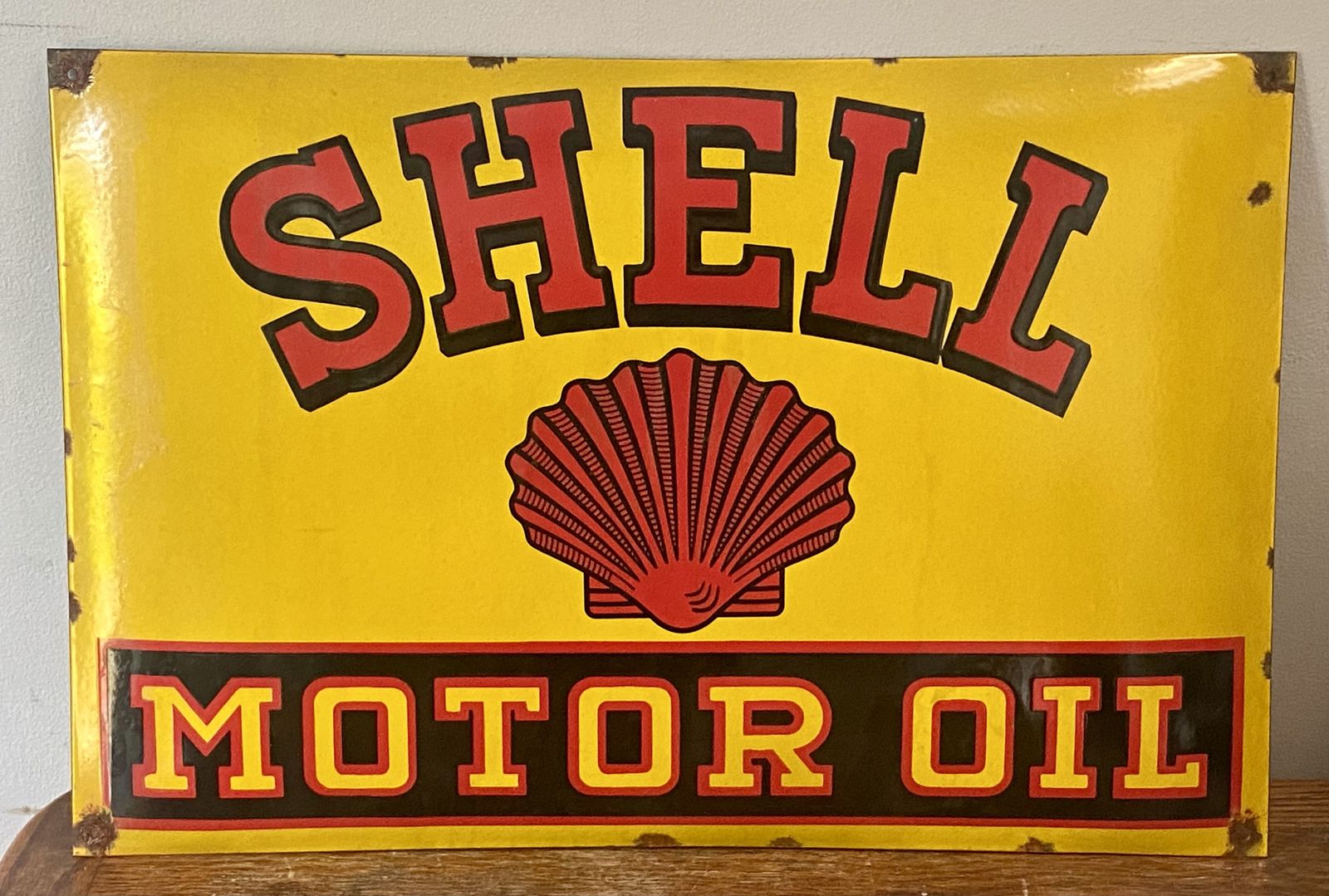Shell Motor Oil Garage Automotive Sign Automobile Gas Petrol Dealer Dealership Advertising Service Station Old Stickman Clam Petrol Can Jug Bp Essso photo buy