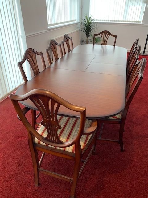 photo for sale Late 20th Century, Twin Pedestal 9 Piece Dining Table Set In George III Style