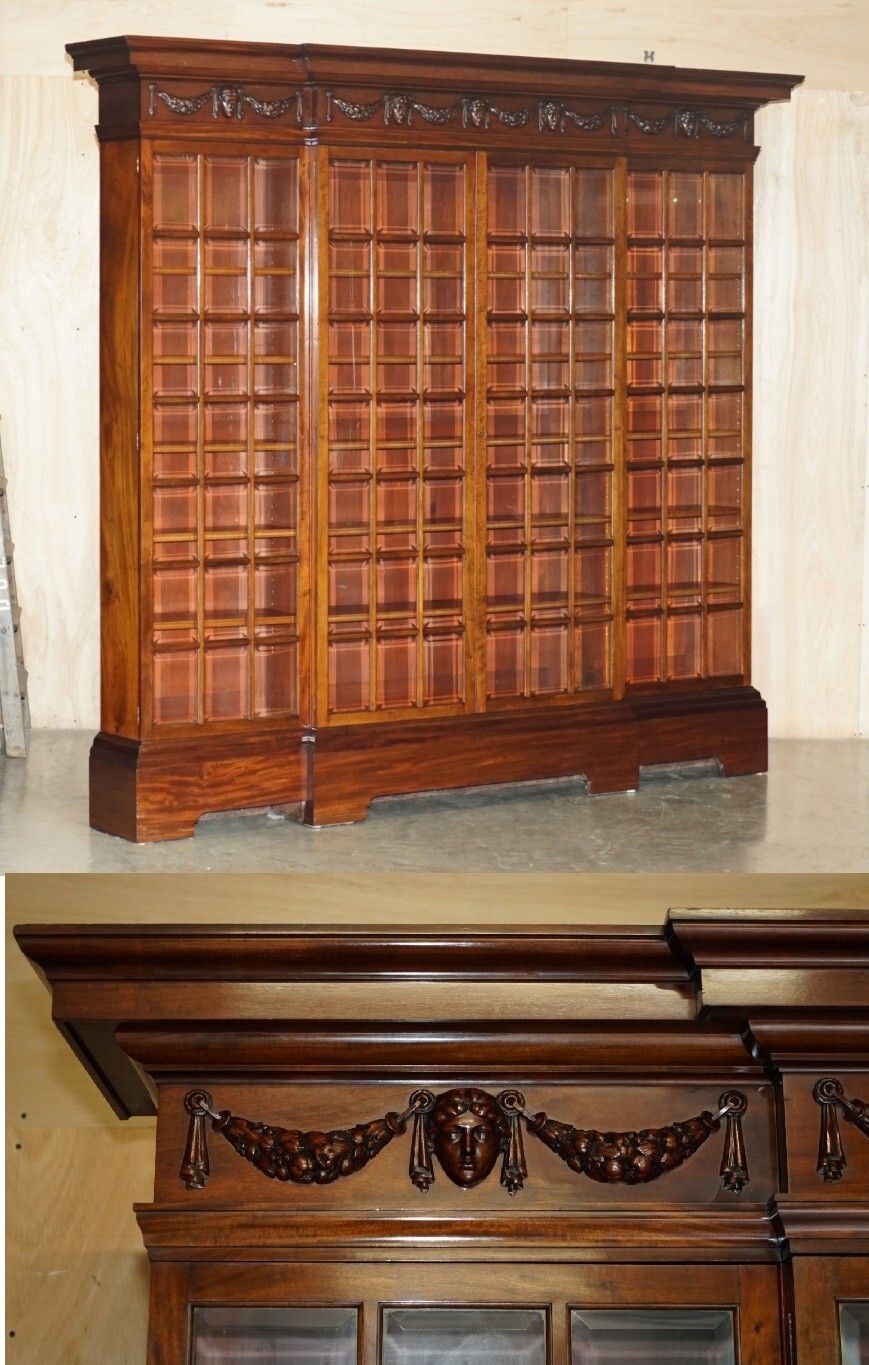 Monumental 2.4 Meter Tall Antique Victorian Mahogany Glazed Library Bookcase