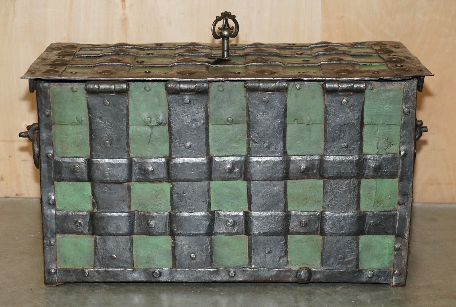 Furniture Fine Early 17th Century German Wrought Iron Safe Chest Trunk With Original Key photo