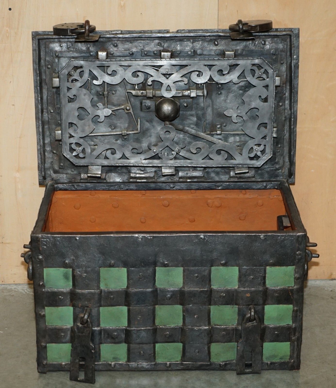 photo buy Fine Early 17th Century German Wrought Iron Safe Chest Trunk With Original Key