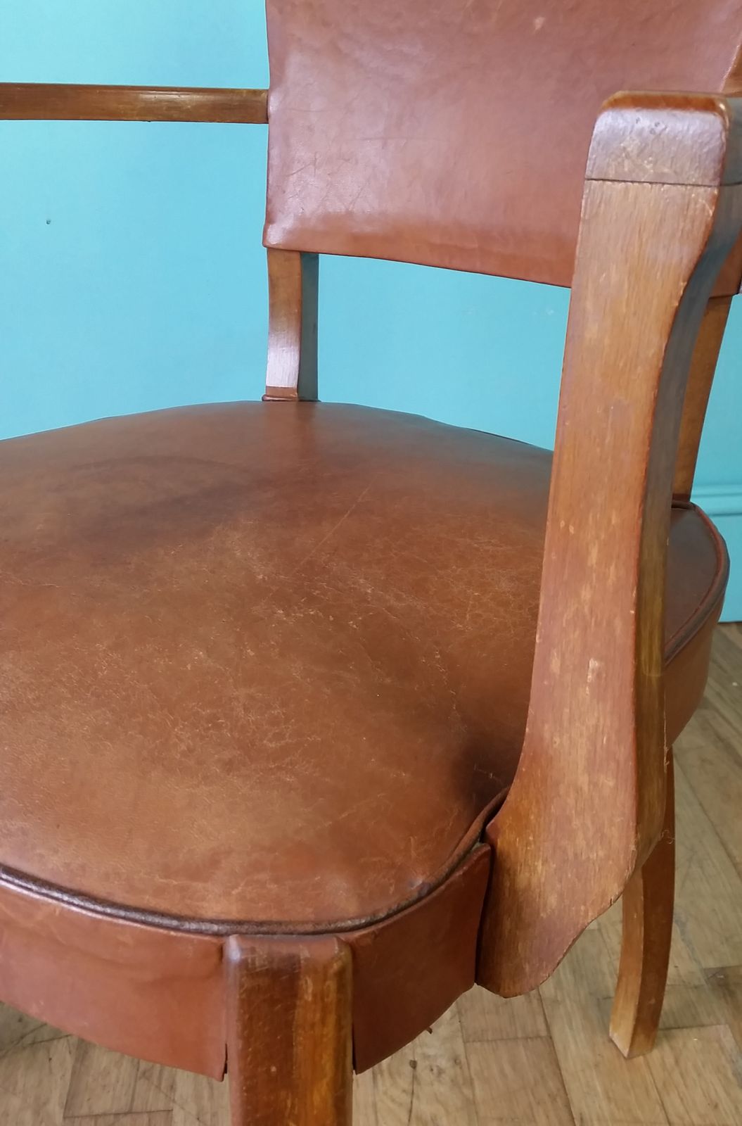 Antique French Leather Bridge Chair photo vintage