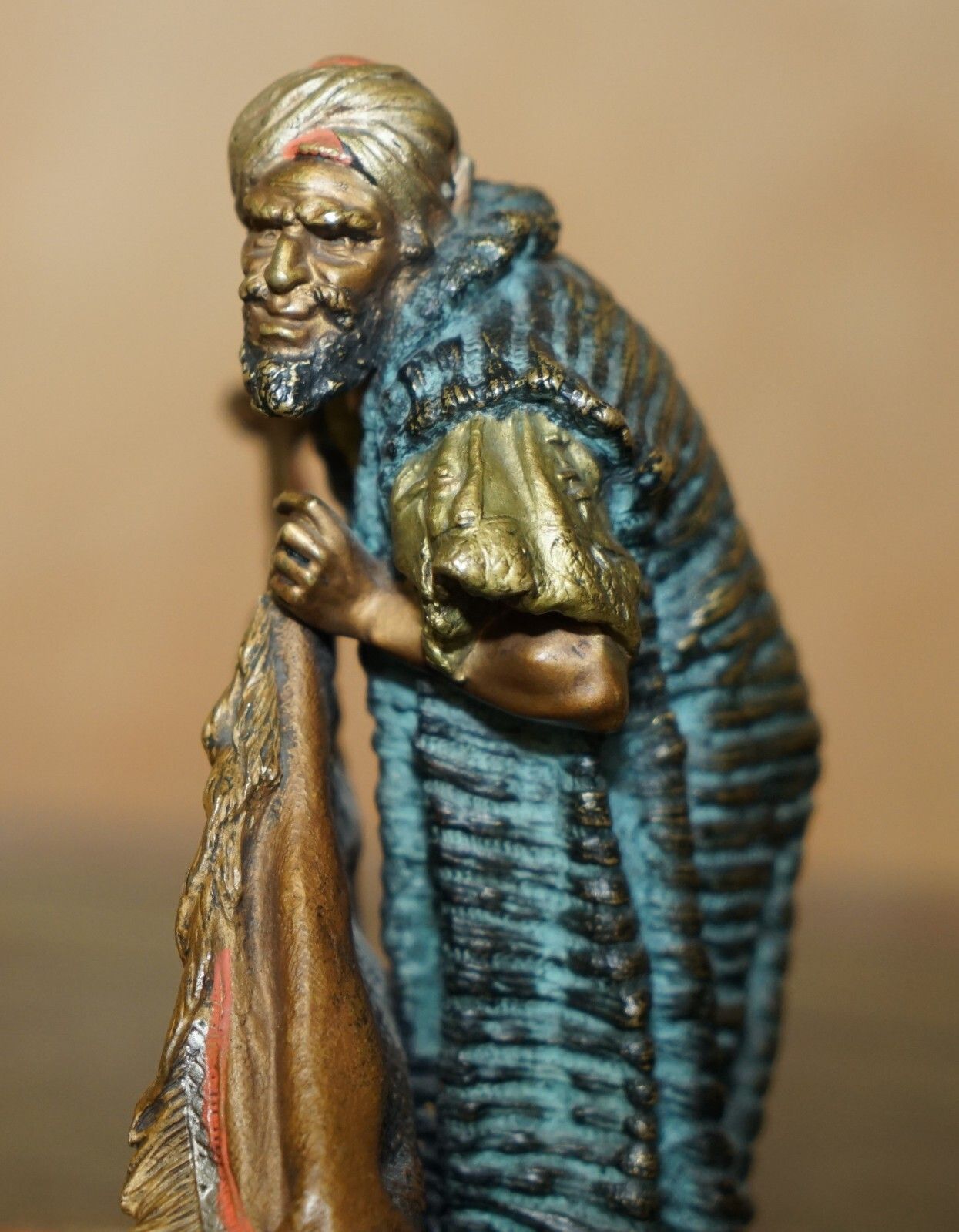 3950.0 Fine Antique Circa 1910 Franz Bergman Cold Painted Bronze Carpet Seller Statue photo