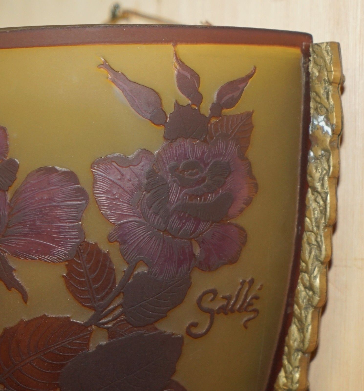 Four Original French Emile Galle Cameo Glass & Brass Wall Mounted Sconces Lights photo 3950.0