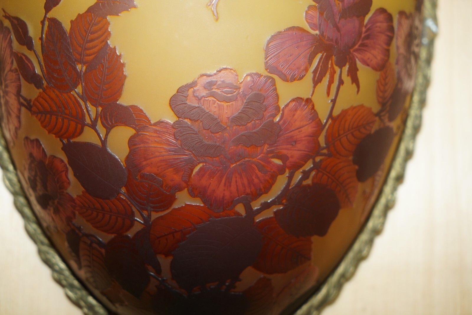 Four Original French Emile Galle Cameo Glass & Brass Wall Mounted Sconces Lights photo vintage