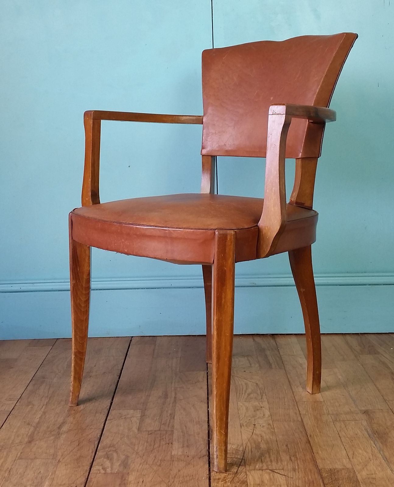 Antique French Leather Bridge Chair