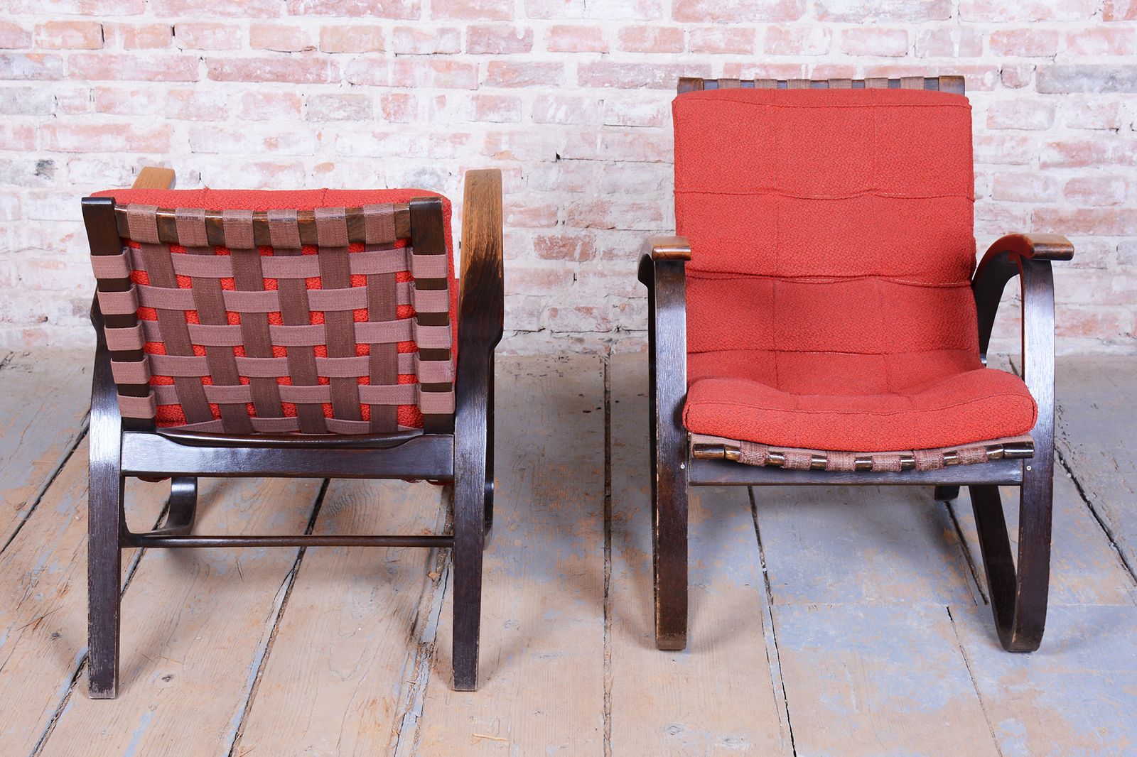 Pair Of Restored Art Deco Armchairs, Designed By Jan Vaněk, Oak, Czech, 1940s photo for sale