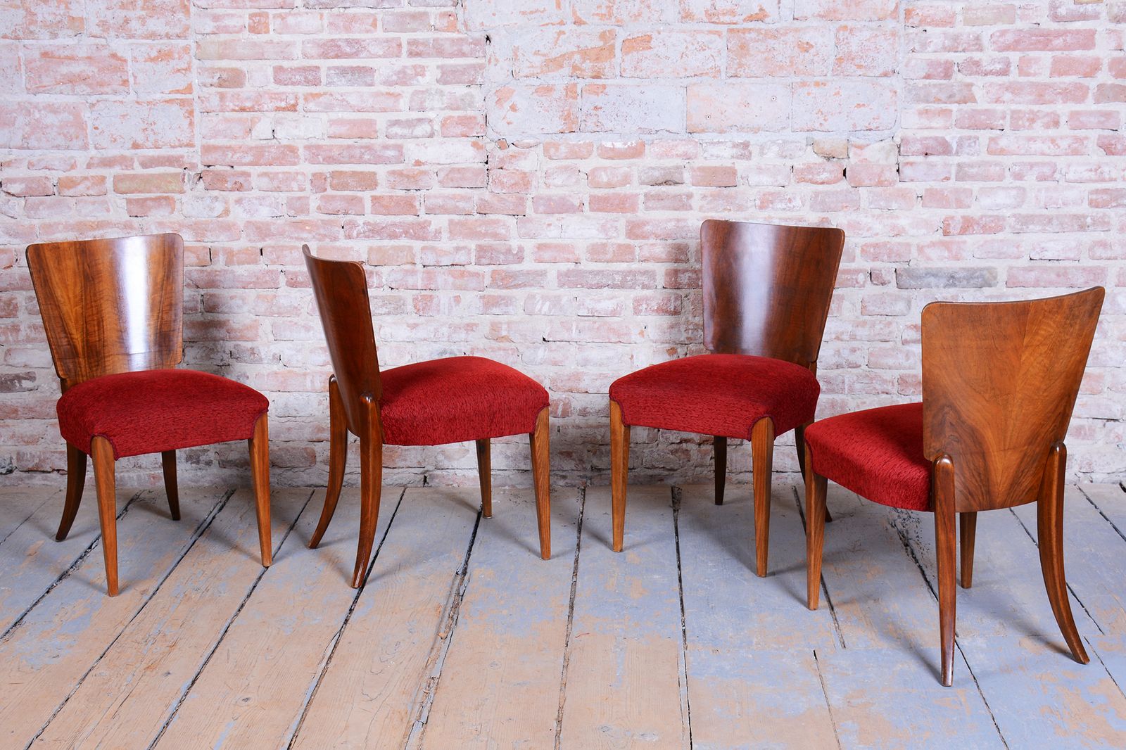 Set Of 4 Original Art Deco Chairs, J. Halabala, Up Zavody, Walnut, Czech, 1940s photo furniture