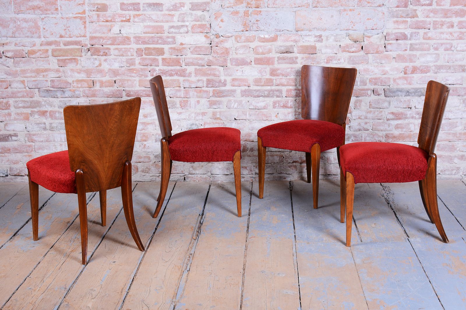 Set Of 4 Original Art Deco Chairs, J. Halabala, Up Zavody, Walnut, Czech, 1940s photo vinterior