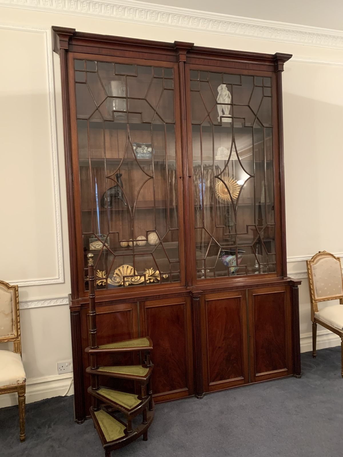 Late Georgian Style English Astragal Glazed Mahogany Breakfront Library Bookcase photo furniture