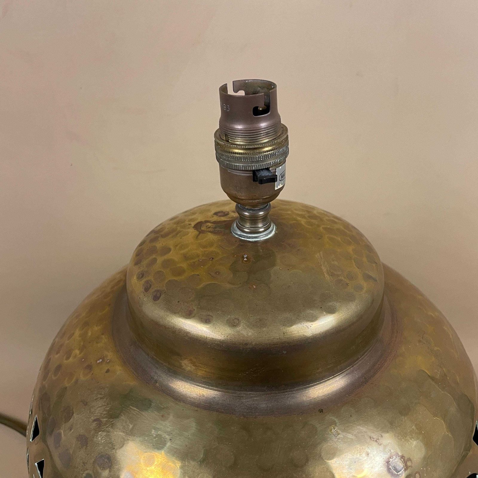 Antique Metal Indian Gold Brass Lamp Light Bedside Side Table Desk Ornate Detail Round Ball Vintage Hammered Patterned Lamps India Medium photo furniture